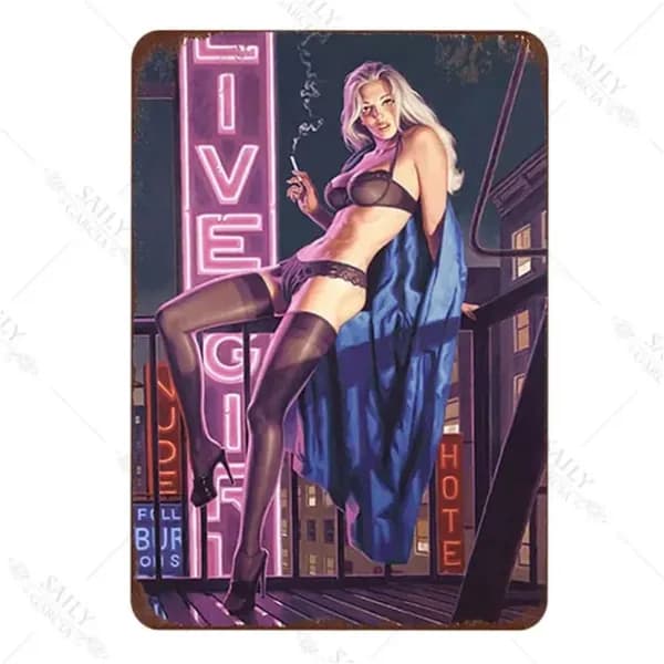 Табличка металлическая интерьерная Pin-Up Девушка Пинап