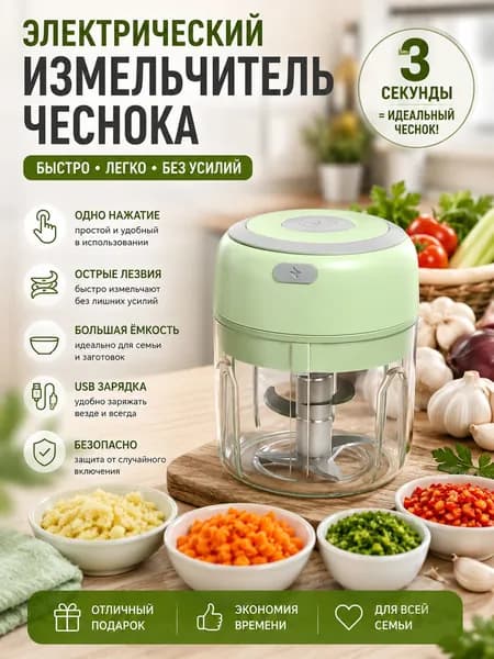 Электрический измельчитель для чеснока и овощей, аккумуляторный, портативный, 250 мл