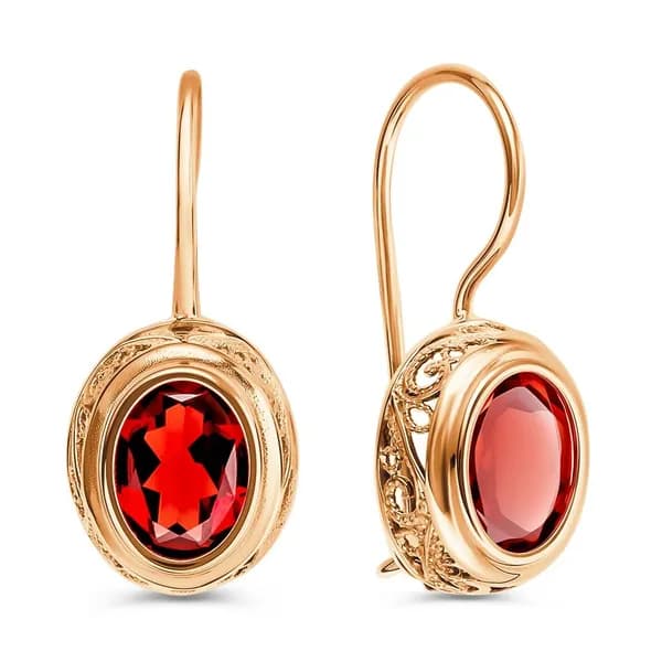Серьги женские с гранатами из красного золота 375 пробы 585GOLD