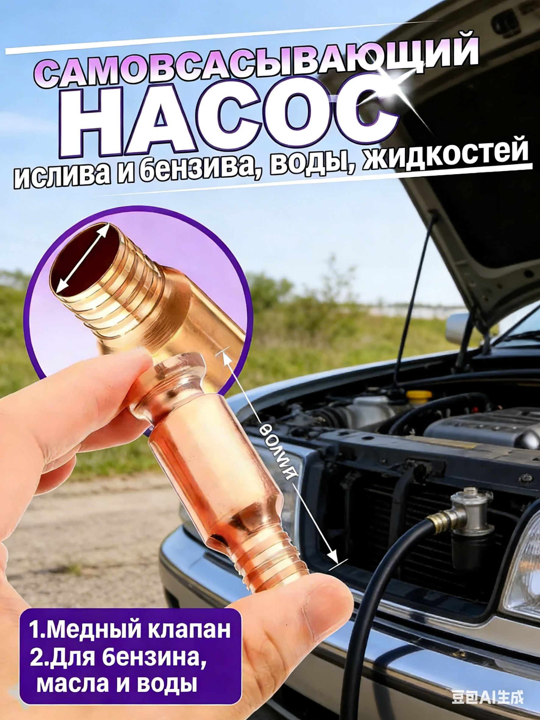 Самовсасывающий насос для перекачки и слива топлива, бензина, воды, жидкостей
