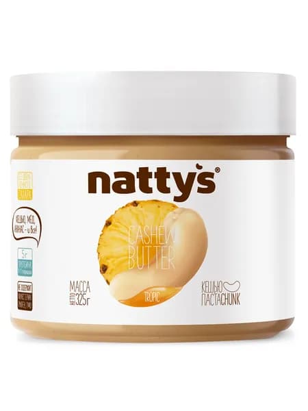 Nattys Ореховая паста без сахара кешью с ананасом, 325 гр