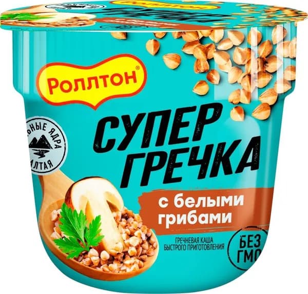 Роллтон Каша гречневая с белыми грибами, стакан 45гр.*6 шт.