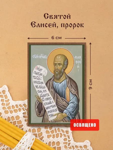 Икона освященная "Святой Елисей, пророк" на МДФ 6х9 Духовный Наставник