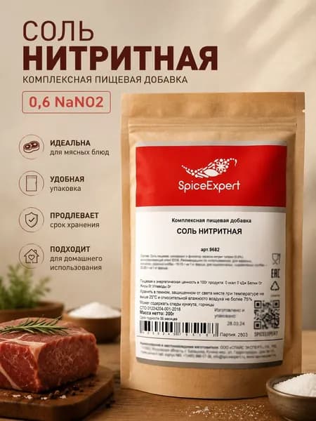Соль для колбасы домашней (нитритная) SpiceExpert, мяса и колбас пищевая, 200 гр