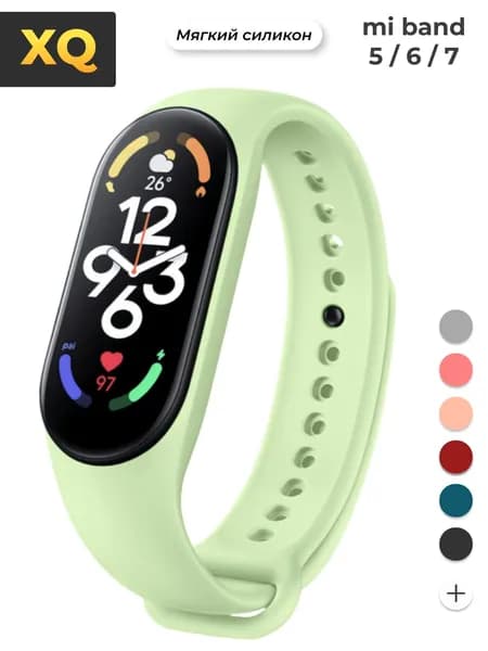 Ремешок для Xiaomi Mi Band 7, 6, 5 (новый дизайн от mi band 7) Подходит для ми бэнд 5, 6, 7 / Матча