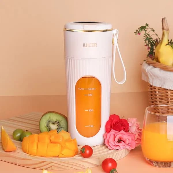 Соковыжималка электрическая для цитрусовых Умный портативный блендер стакан: 14 лезвий из нержавеющей стали 304, беспроводной, индикатор заряда, долгое время работы., белый