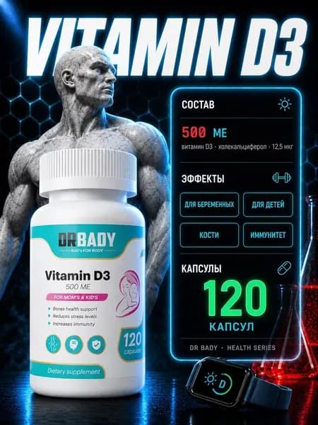 БАД Vitamin D3 softgels, Витамин Д3 500МЕ для беременных и детей, 120 капсул