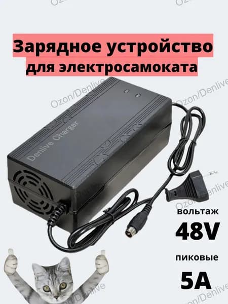Зарядное устройство 48v(54.6V)-5A для электросамоката, пластиковый корпус, разъем RCA