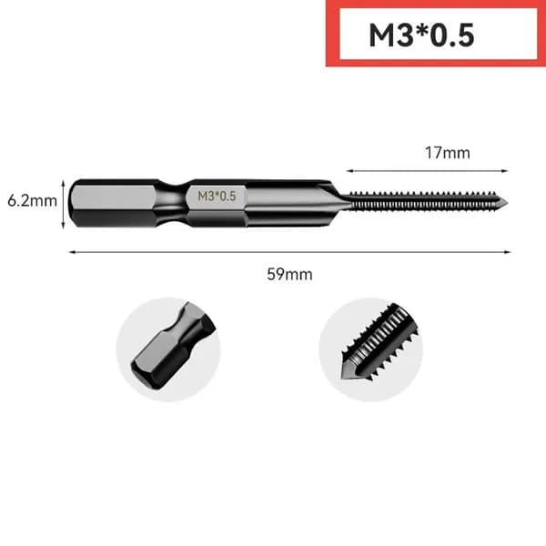 Сверло-метчик HSS для нарезки резьбы M2.5-M12, хекс 6мм, металл/дерево/пластик