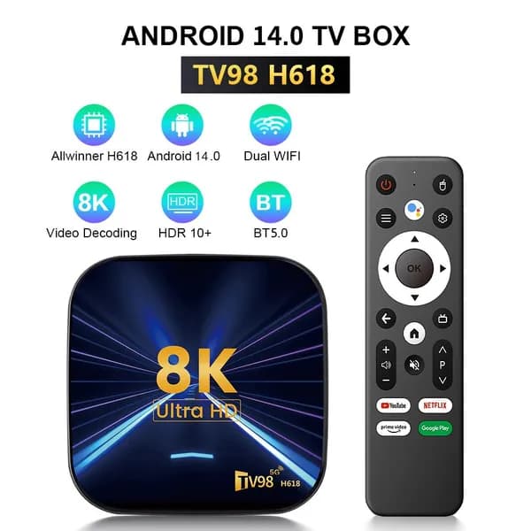ТВ-приставка TV98 H618, Android 14.0, чип Allwinner H618, декодирование 8K HDR, двухдиапазонный WiFi, BT 5.0 Игровая приставка Android