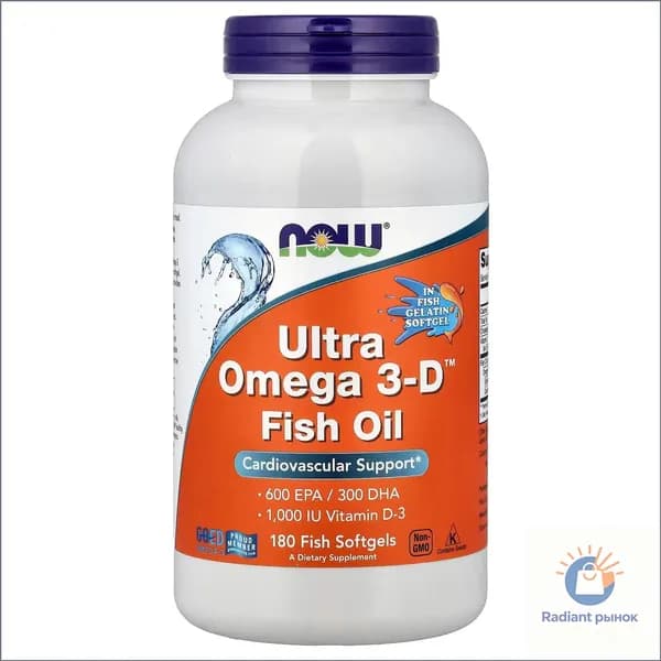 NOW Foods, Ultra Omega 3-D Рыбий жир, 600 EPA/300 DHA, Fish Oil, 180 софтгелей