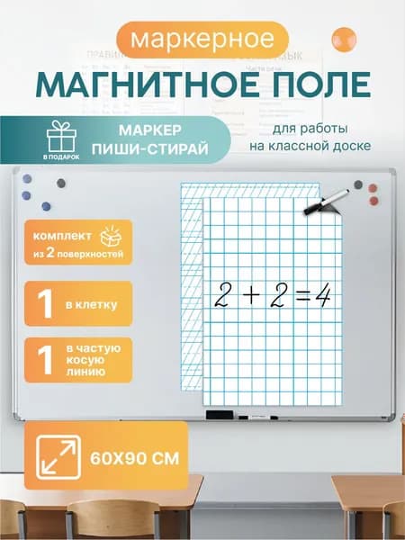 Магнитная разлиновка 60х90см для школьной доски: клетка/частая косая линейка