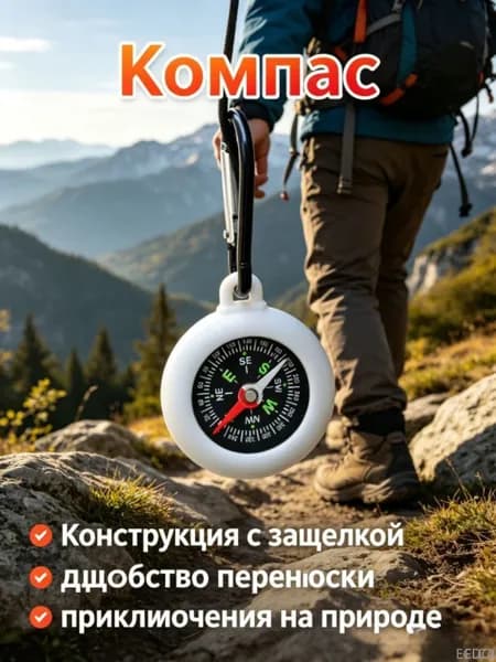 Компас, с карабином, 1 шт