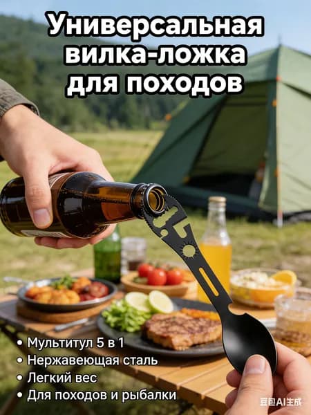Универсальная вилка-ложка для походов / Ложка-вилка для кемпинга / Мультитул армейский