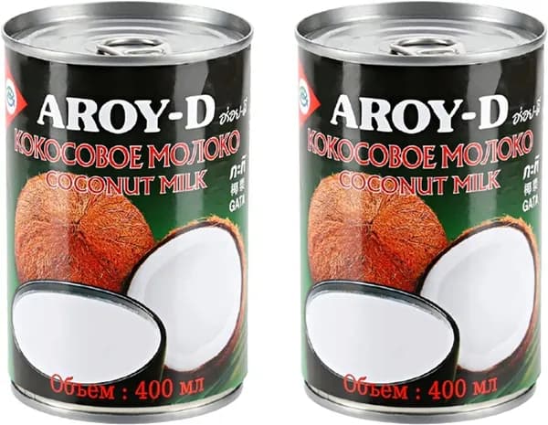 Молоко Aroy-D кокосовое 70%, жирность 17-19%, 400 мл 2шт.