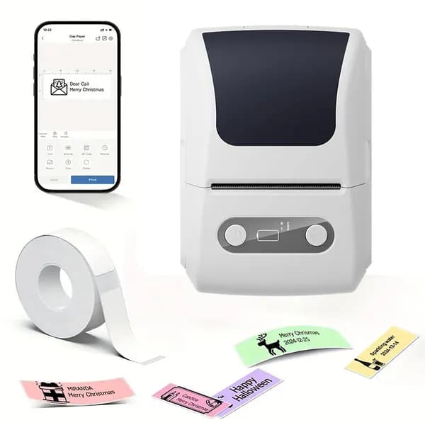 Портативный термопринтер для этикеток с Bluetooth, белый, 203 dpi, аккумулятор 1200 мА ч