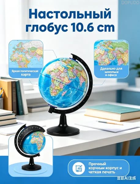 Глобус настольный 10.6 см сувенирный, политическая карта мира - маленький интерьерный глобус для детей и школы, подарок в офис
