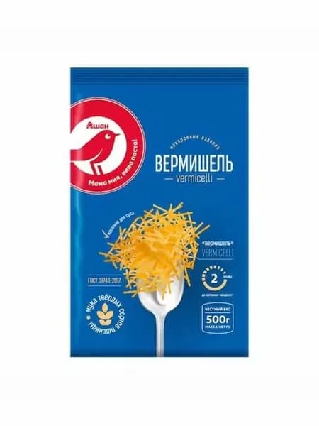 Макаронные изделия АШАН Красная птица Вермишель 500 г