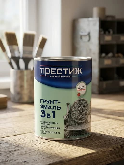 Грунт-эмаль по ржавчине 3в1 серая 0.9 кг для металла