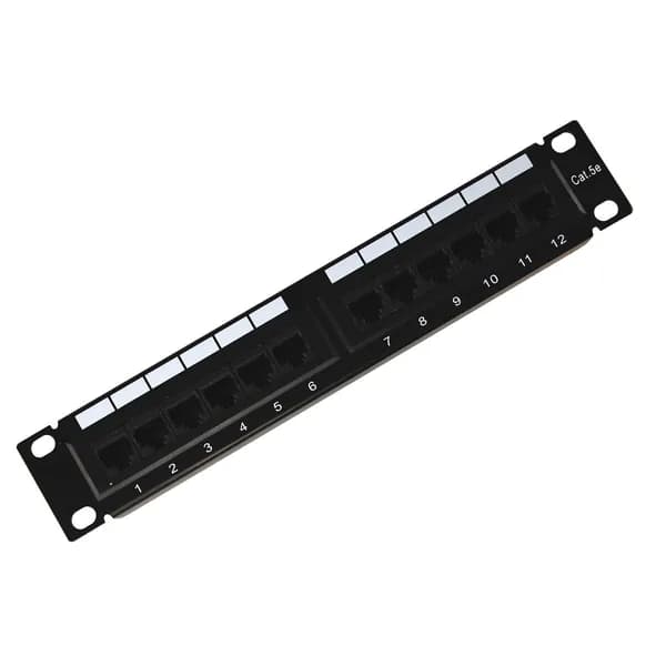 Патч-панель Rexant / коммутационная панель для патч кордов 10", 1U, 12 портов RJ-45, категория 5e, UTP неэкранированная черная
