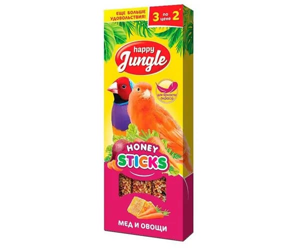 Палочки для птиц Happy Jungle мед овощи 90г 3шт j205