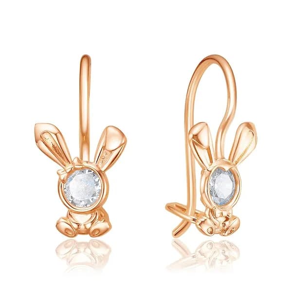 Серьги Заяц детские с фианитами из красного золота 375 пробы 585GOLD
