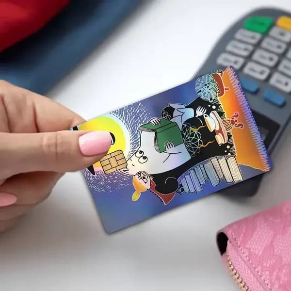 Moomin Мумитролли Мультфильм Лазерные переливающиеся наклейки для банковской карты, набор 4 шт, универсальный декор