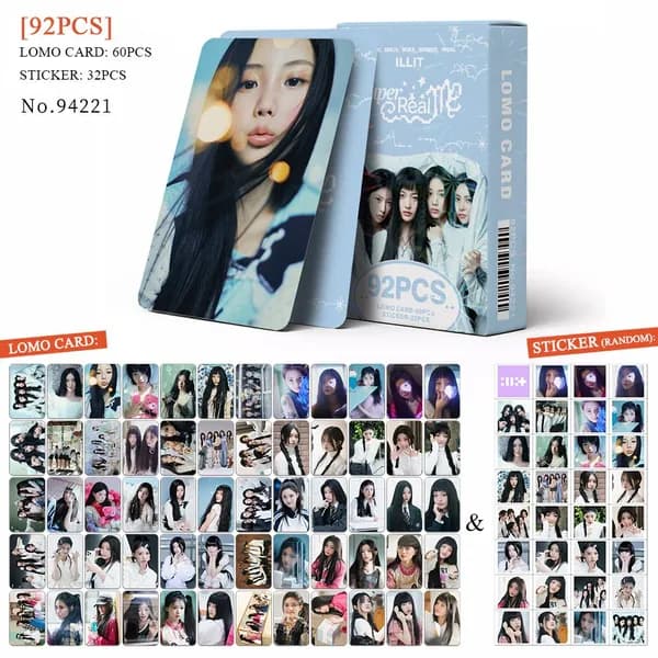 Фотокарточки KPOP ILLIT 92PCS (60 фотокарточек 32 наклейки)94221