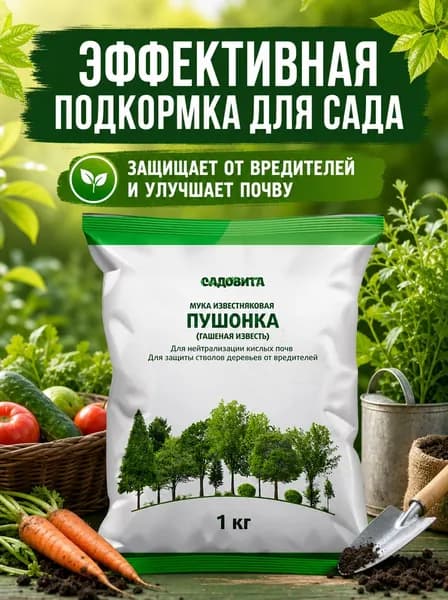 Известь (пушонка) гашеная, побелка для деревьев 1 кг