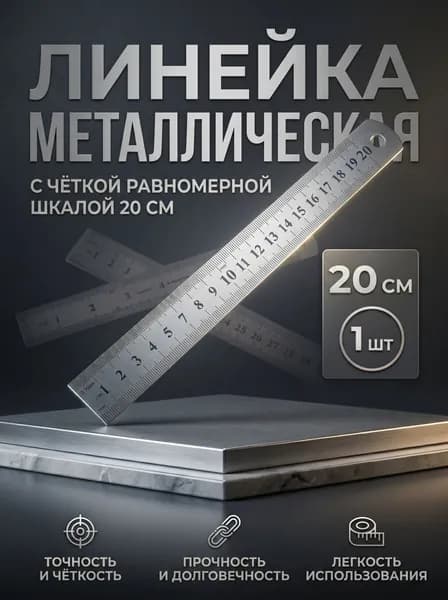 Линейка металлическая 20см 1шт