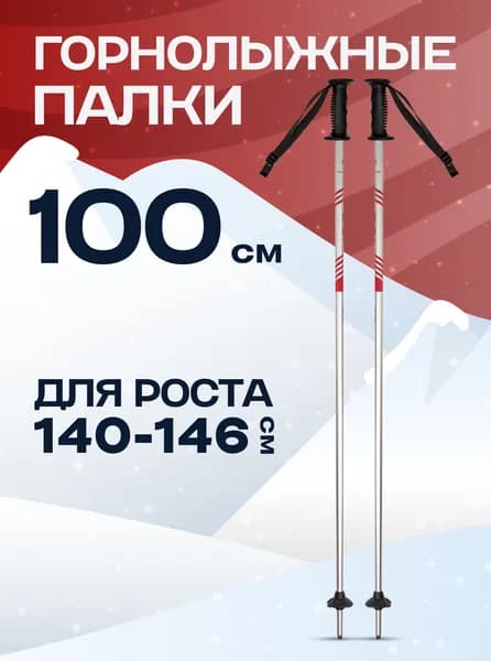 Детские горнолыжные палки 100 см, Рост 140-146 см для детей с регулируемым темляком. Палки для лыж горных алюминиевые. Лыжные товары для детей и подростков, женщин и мужчин