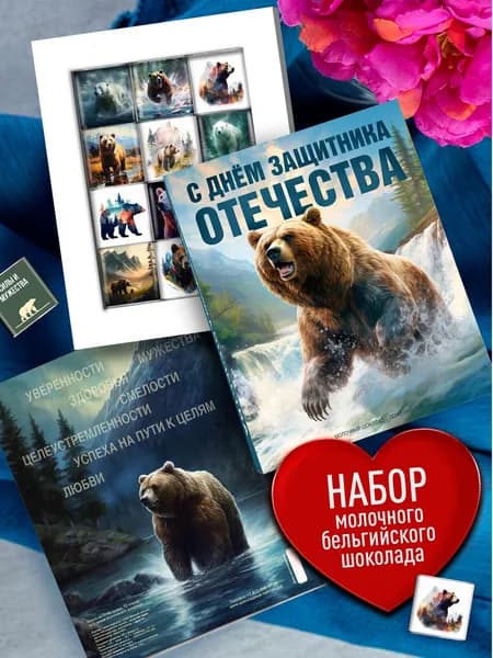 Подарочный набор "Русский медведь с 23 февраля" корпоративный подарок на 23 февраля коллегам, сотрудникам, партнерам, мужу, мальчику, учителю