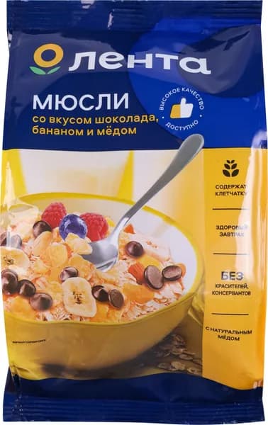 Мюсли Со вкусом шоколада, бананом и медом 400г