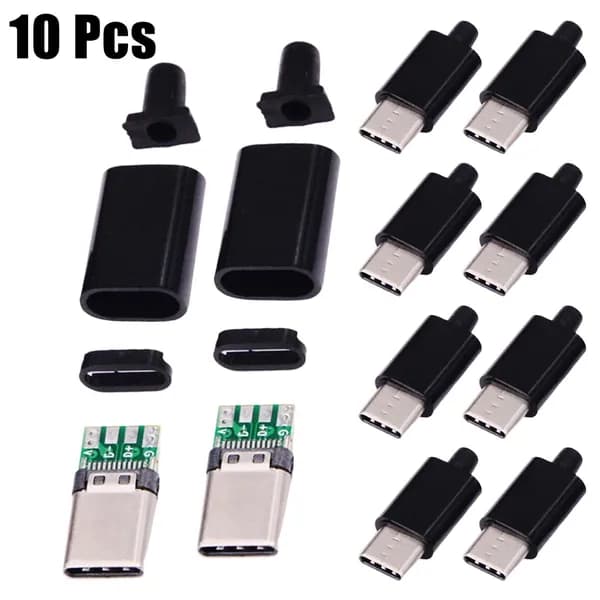 Штекер USB Type-C 3.1 с платой PCB для пайки 10 шт чёрный