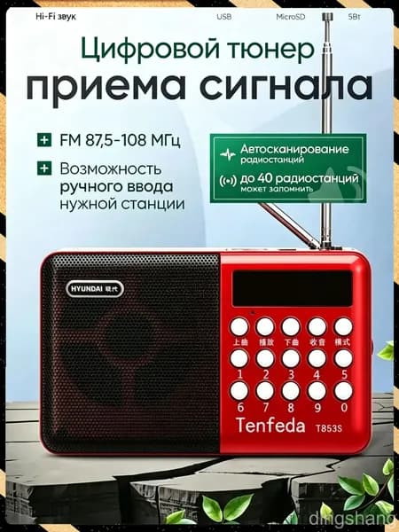 Магнитола, 5 Вт, красный