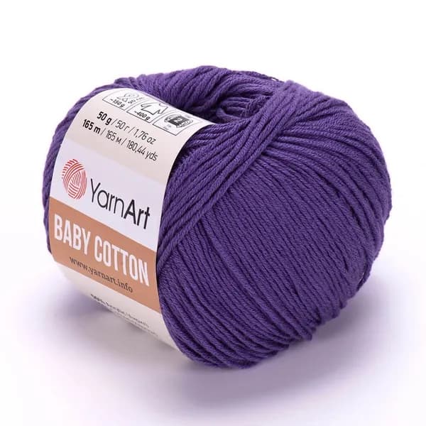 Пряжа Baby Cotton YarnArt - 455 (тем.сирень), 1 моток, 50% хлопок, 50% акрил (50г, 165м) нитки для вязания
