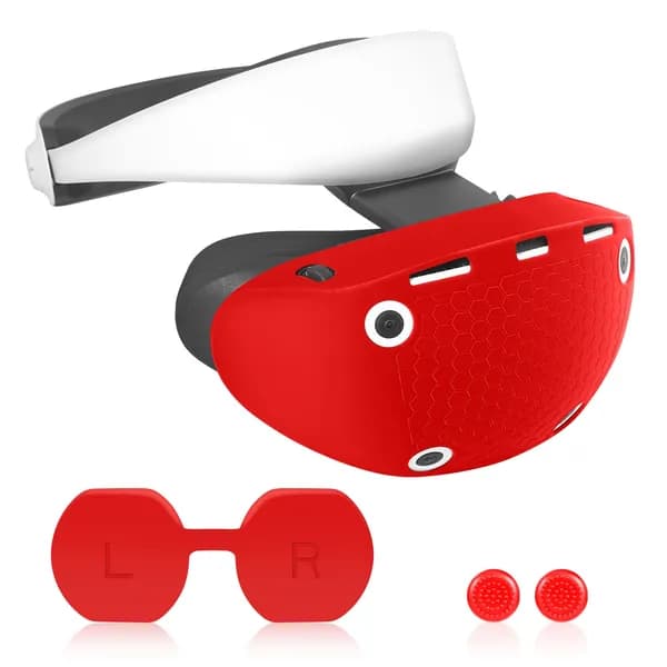 Защитный комплект 3 в 1 для PlayStation VR2(Основной силиконовый рукав + защитная крышка объектива + колпачок для ключей)