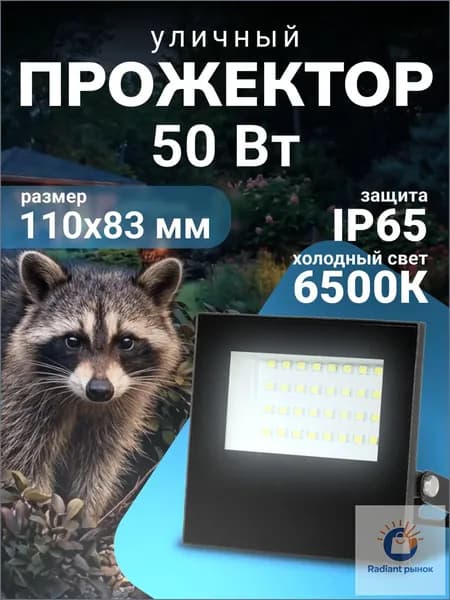 Прожектор светодиодный уличный 50 Вт влагозащита IP65 6500K
