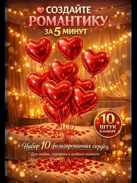 Шары сердце фольгированные 10 шт для декора, Z2