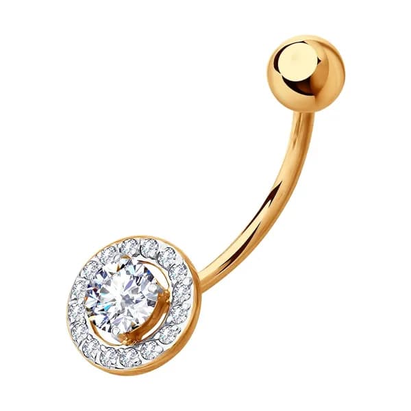 Золотой пирсинг в пупок DIAMANT-ONLINE с фианитом 585 пробы