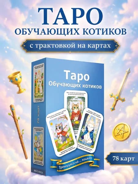 Колода Таро обучающих котиков для начинающих, 78 карт с описаниями, электронная инструкция, расклады и толкование