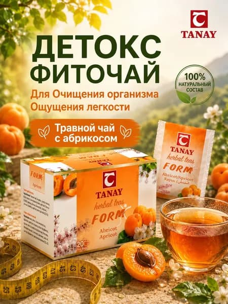 Фиточай Detox с абрикосом Травяной чай для очищения организма, легкости и естественного дренажа, 20 пакетиков