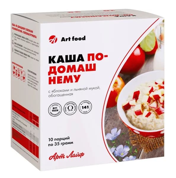 Art Life Каша по-домашнему с яблоками. С льняной мукой и полиненасыщенными жирными кислотами. Короб 10 порций по 35 гр.