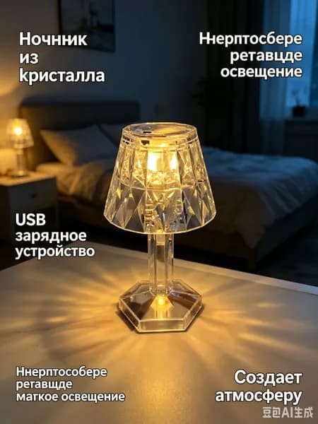 Светодиодный ночник декоративная лампа с кристаллами для спальни и прикроватной зоны