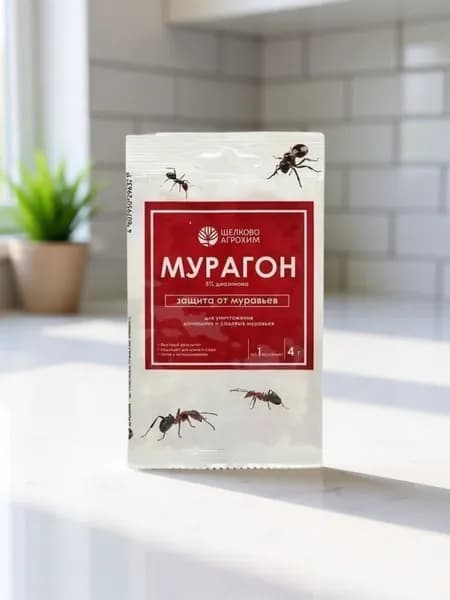 Мурагон 4 гр средство для уничтожения муравьев (рыжих домовых и черных садовых), 1 шт