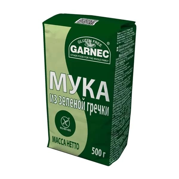 Garnec мука без глютена из Зеленой (непропаренной) гречки 500 г.