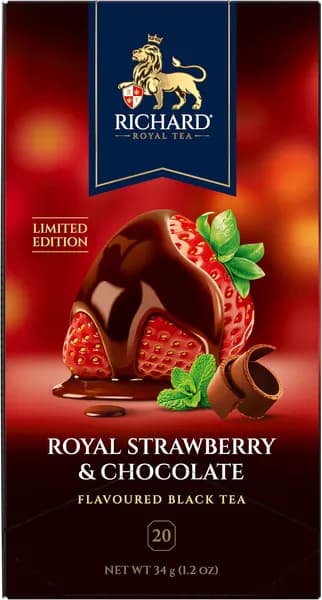 Чай RICHARD Royal клубника с шоколадом, черный 20 сашет, подарочная упаковка