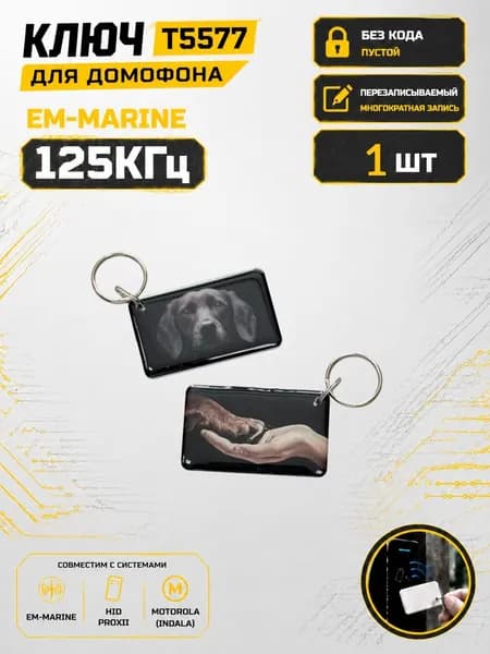 Ключ для домофона T5577 "Собачка" эпоксидный, перезаписываемый, 125 кГц. Брелок-заготовка для копирования Em-Marine (1 шт.)