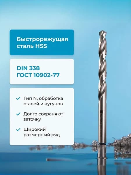 Сверло по металлу NORGAU Industrial HSS спиральное правое с шлифованным профилем, DIN338, 1.4 мм