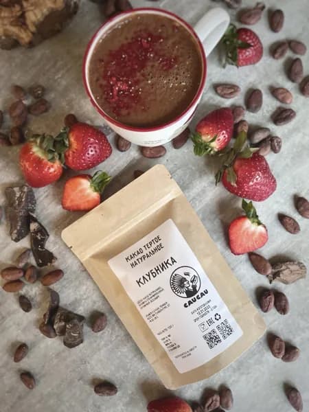 Горький шоколад 100% без сахара / Какао натуральное со вкусом Клубника / Green cacao 100 г